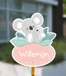 Geboorteborden voor in de tuin - Baby koala met moeder koala - Roze