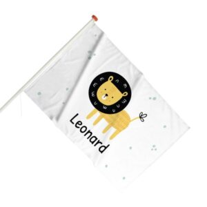 Geboortevlag - Leeuw met bloemetjesstaart - Mintgroen