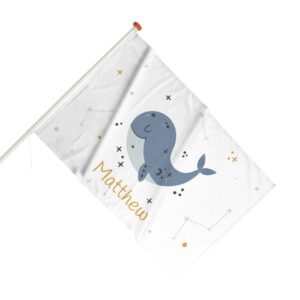 Geboortevlag - Walvis met figuurtjes - Donkerblauw