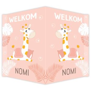Raambord geboortebord - Liggende giraffe met kleedje - Roze