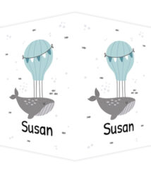 Raambord geboortebord - Walvis met luchtballon op rug - Lichtblauw