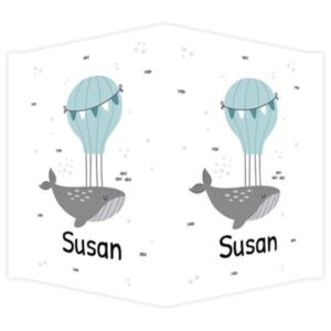 Raambord geboortebord - Walvis met luchtballon op rug - Lichtblauw