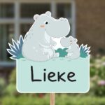 Geboortebord | Baby nijlpaard met moeder nijlpaard