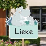 Geboortebord | Baby nijlpaard met moeder nijlpaard - Afbeelding 8