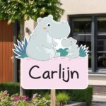 Geboortebord | Baby nijlpaard met moeder nijlpaard - Afbeelding 9
