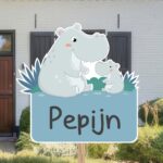 Geboortebord | Baby nijlpaard met moeder nijlpaard - Afbeelding 4