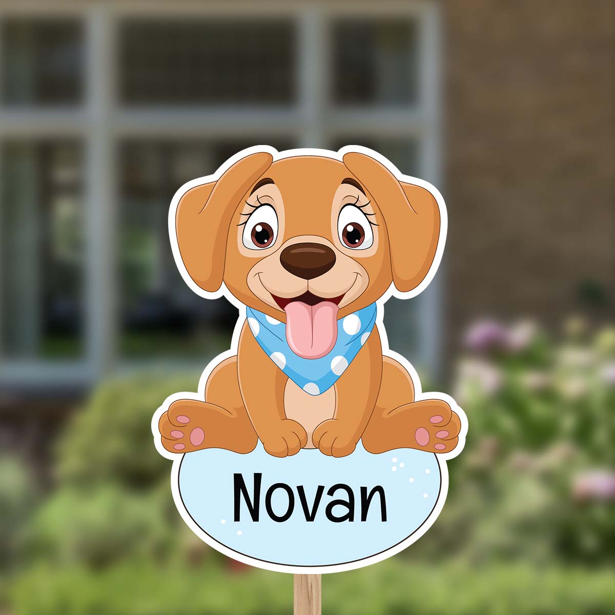 81091-hond-met-sjaaltje-blauw-1 Geboortebord | Hond met sjaaltje - Afbeelding 1