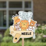 Geboortebord | Jungledieren in vliegtuig