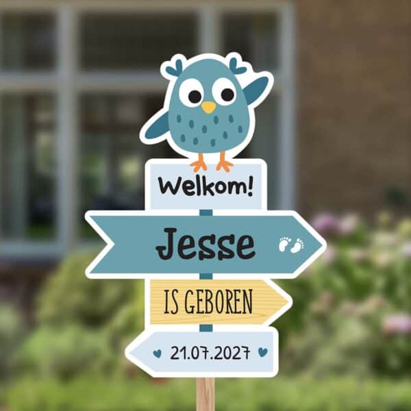 Geboortebord | Wegwijzer met uil - Afbeelding 1