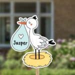 Geboortebord | Ooievaar op nest met draagzak