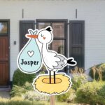 Geboortebord | Ooievaar op nest met draagzak - Afbeelding 2