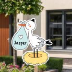 Geboortebord | Ooievaar op nest met draagzak - Afbeelding 8