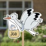Geboortebord | Vliegende ooievaar met baby jongen