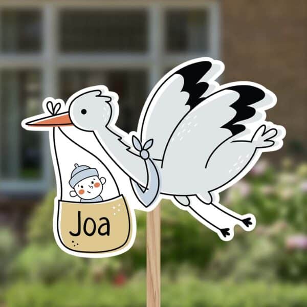 Geboortebord | Vliegende ooievaar met baby jongen - Afbeelding 1