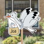 Geboortebord | Vliegende ooievaar met baby jongen - Afbeelding 5