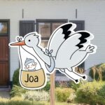 Geboortebord | Vliegende ooievaar met baby jongen - Afbeelding 2