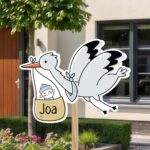 Geboortebord | Vliegende ooievaar met baby jongen - Afbeelding 8