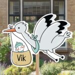 Geboortebord | Vliegende ooievaar met baby jongen - Afbeelding 6