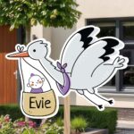 Geboortebord | Vliegende ooievaar met baby meisje - Afbeelding 8