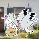 Geboortebord | Vliegende ooievaar met baby meisje - Afbeelding 4