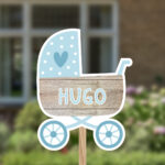 Geboortebord | Kinderwagen met steigerhout-look