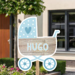 Geboortebord | Kinderwagen met steigerhout-look - Afbeelding 8