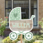 Geboortebord | Kinderwagen met steigerhout-look - Afbeelding 6