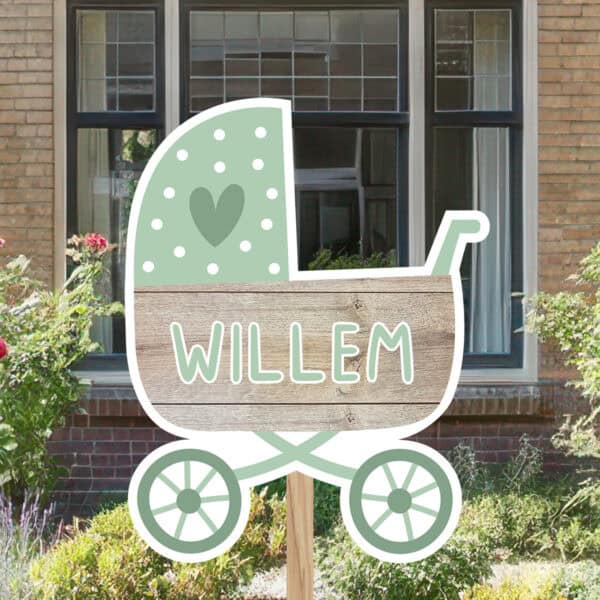Geboortebord | Kinderwagen met steigerhout-look - Afbeelding 6