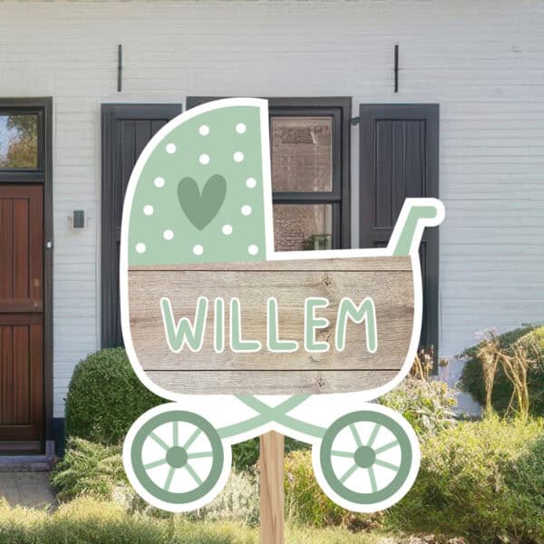Geboortebord | Kinderwagen met steigerhout-look - Afbeelding 3