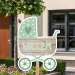 Geboortebord | Kinderwagen met steigerhout-look - Afbeelding 9