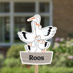 Geboortebord | Familie ooievaar met baby en kind