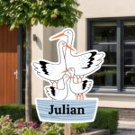 Geboortebord | Familie ooievaar met baby en kind - Afbeelding 9