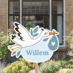 Geboortebord | Ooievaar met bladeren - Afbeelding 6