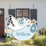 Geboortebord | Ooievaar met bladeren - Afbeelding 5