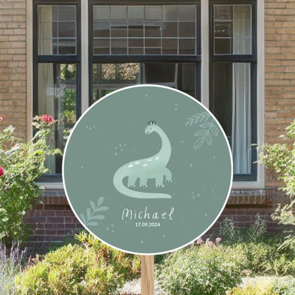 Geboortebord | Dino met blaadjes - Afbeelding 3
