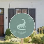 Geboortebord | Dino met blaadjes - Afbeelding 2