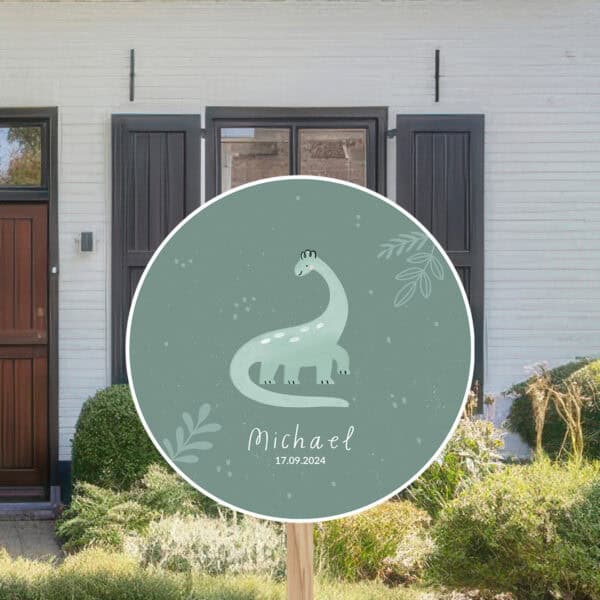 Geboortebord | Dino met blaadjes - Afbeelding 2