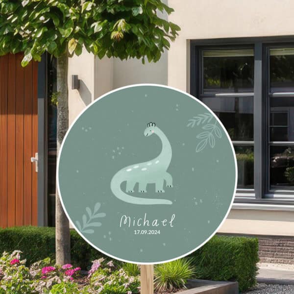 Geboortebord | Dino met blaadjes - Afbeelding 4