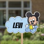 Geboortebord | Baby Mickey Mouse met wolk