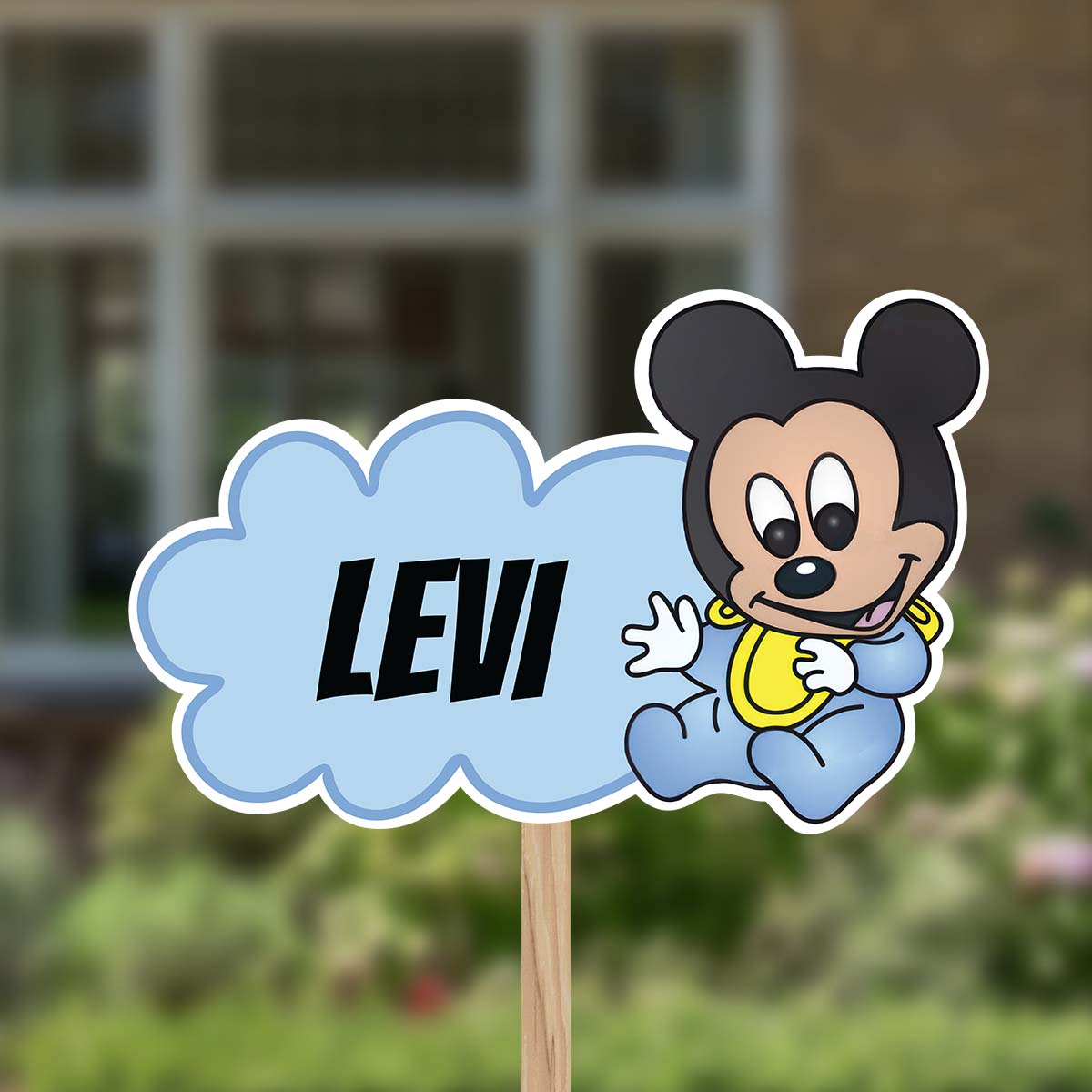81383-baby-mickey-mouse-met-naamwolk-blauw-1 Geboortebord | Baby Mickey Mouse met wolk - Afbeelding 1