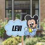 Geboortebord | Baby Mickey Mouse met wolk - Afbeelding 3