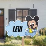 Geboortebord | Baby Mickey Mouse met wolk - Afbeelding 2
