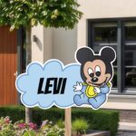Geboortebord | Baby Mickey Mouse met wolk - Afbeelding 4