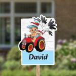 Geboortebord | Jongen op traktor met ooievaar