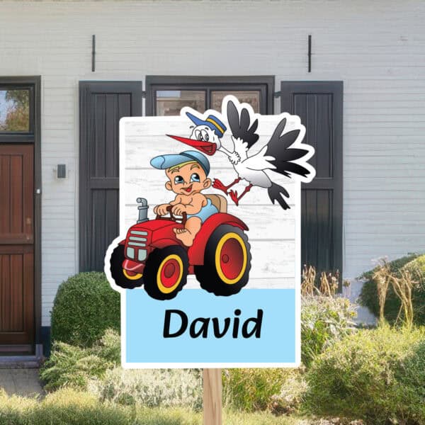 Geboortebord | Jongen op traktor met ooievaar - Afbeelding 2