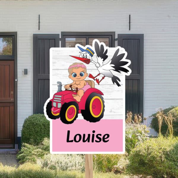 Geboortebord | Meisje op traktor met ooievaar - Afbeelding 3