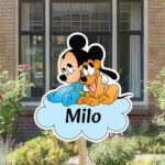 Geboortebord | Mickey Mouse en Pluto op wolk - Afbeelding 5