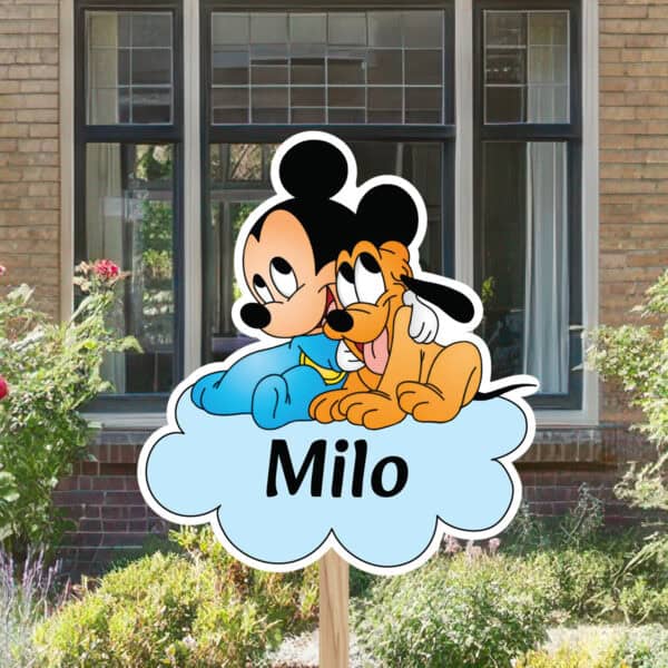 Geboortebord | Mickey Mouse en Pluto op wolk - Afbeelding 5