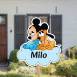 Geboortebord | Mickey Mouse en Pluto op wolk - Afbeelding 2