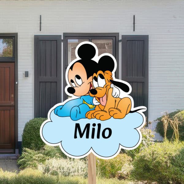 Geboortebord | Mickey Mouse en Pluto op wolk - Afbeelding 2